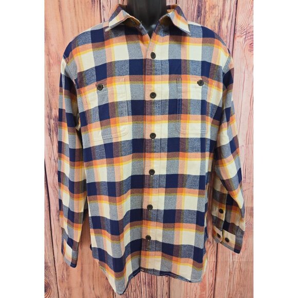 Orvis Mens Classic Fit Plaid Flannel Shirt Large Orange/Blue - Picture 1 of 7